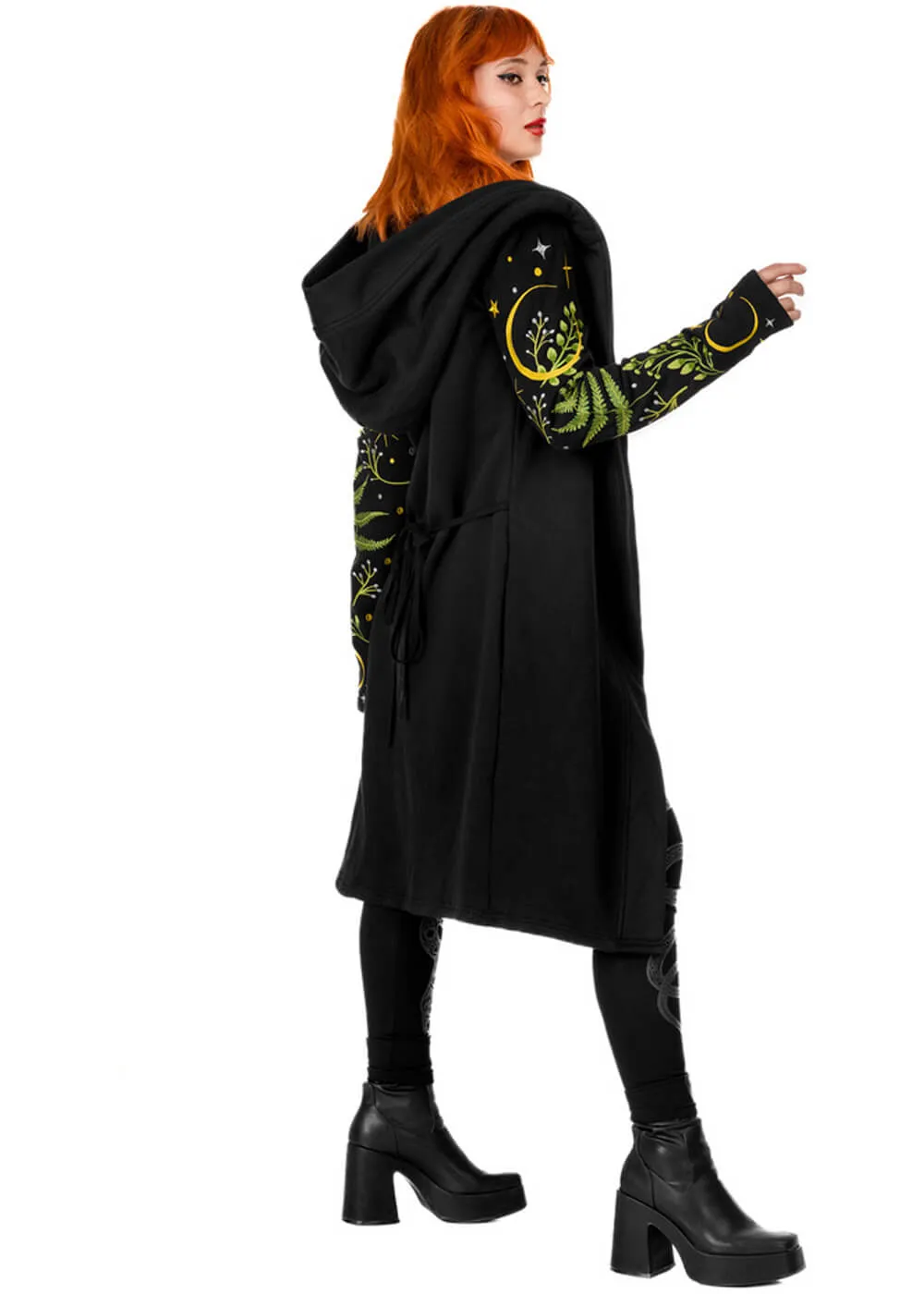 Restyle Herbal Fern Embroidery Hoodie Black